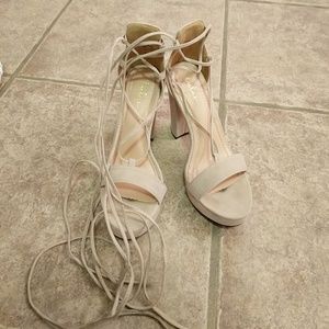 Nude Lulus Lace/Tie Up open toed heels